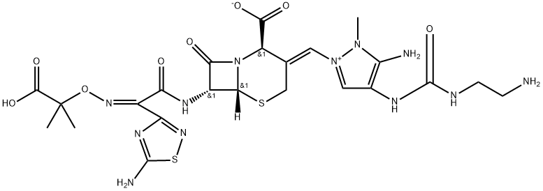 1H-Pyrazolium, 5-amino-4-[[[(2-aminoethyl)amino]carbonyl]amino]-2-[(Z)-[(2R,6R,7R)-7-[[(2Z)-2-(5-amino-1,2,4-thiadiazol-3-yl)-2-[(1-carboxy-1-methylethoxy)imino]acetyl]amino]-2-carboxy-8-oxo-5-thia-1-azabicyclo[4.2.0]oct-3-ylidene]methyl]-1-methyl-, inner salt Structure