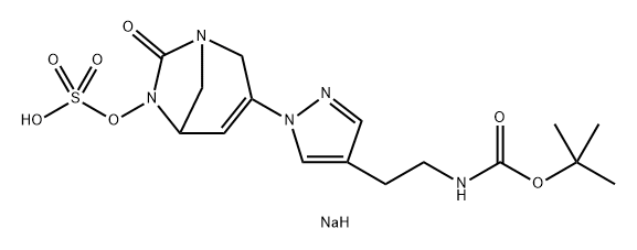 sodium 3-(3-(2-((tert-butoxycarbonyl)amino)ethyl)-1H-pyrazol-1-yl)-7-oxo-1,6-diazabicyclo[3.2.1]oct-3-en-6-yl sulfate Structure