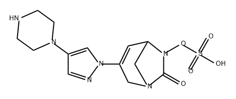 Sulfuric acid, mono[7-oxo-3-[4-(1-piperazinyl)- 1H-pyrazol-1-yl]-1,6-diazabicyclo[3.2.1]oct-3- en-6-yl] ester Structure