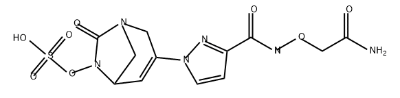 3-(3-((2-amino-2-oxoethoxy)carbamoyl)-1H-pyrazol-1-yl)-7-oxo-1,6-diazabicyclo[3.2.1]oct-3-en-6-yl hydrogen sulfate Structure
