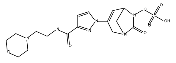 [3-[3-(2-morpholinoethylcarbamoyl)pyrazol-1-yl]-7-oxo-1,6-diazabicyclo[3.2.1]oct-3-en-6-yl]hydrogen sulfate Structure