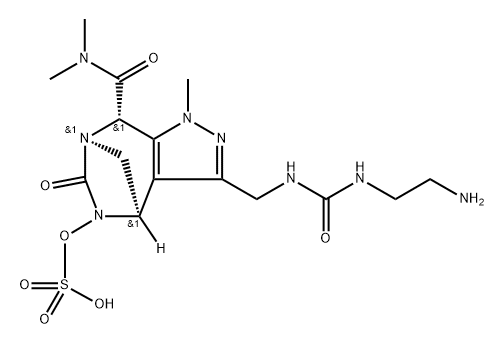rel-(4R,7R,8S)-3-[[[[(2-Aminoethyl)amino] carbonyl]amino]methyl]-4,5,6,8-tetrahydro-N, N,1-trimethyl-6-oxo-5-(sulfooxy)-1H-4,7- methanopyrazolo[3,4-e][1,3]diazepine-8- carboxamide Structure