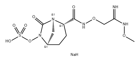 Sulfuric acid, mono[(1R,2S,5R)-2-[[[(2E)-2- amino-2-(methoxyimino)ethoxy]amino] carbonyl]-7-oxo-1,6-diazabicyclo[3.2.1]oct-6- yl] ester, sodium salt (1:1) Structure