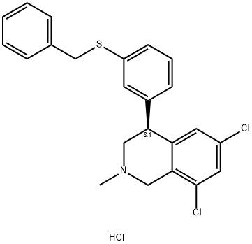 (S)-4-(3-(Benzylthio)phenyl)-6,8-dichloro-2-methyl-1,2,3,4-tetrahydroisoquinoline hydrochloride Structure