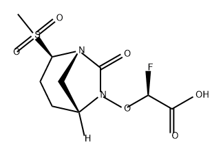 Acetic acid, 2-fluoro-2-[[(1 S,2R,5R)-2-(methyls ulfonyl)-7-oxo-1 ,6-diazabicyclo[3.2.1 ]oct-6-yl] oxy]-, (2S)- Structure