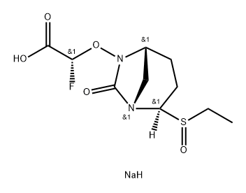 Acetic acid, 2-[[(1 S,2R,5R)-2-[(R)-ethylsulfinyl]- 7-oxo-1 ,6-diazabicyclo[3.2.1 ]oct-6-yl]oxy]-2- fluoro-, sodium salt (1 : 1 ), (2R)- Structure