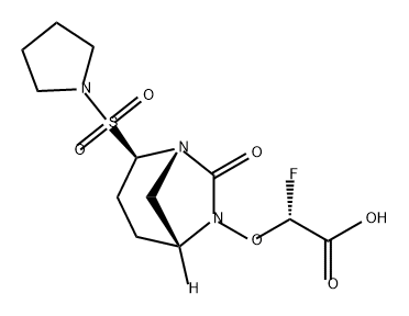 (R)-2-fluoro-2-(((1S,2R,5R)-7-oxo-2-(pyrrolidin-1-ylsulfonyl)-1,6-diazabicyclo[3.2.1]octan-6-yl)oxy)acetic acid Structure