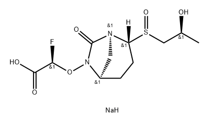 Acetic acid, 2-fluoro-2-[[(1S,2R,5R)-2-[(R)-[(2S)- 2-hydroxypropyl]sulfinyl]-7-oxo-1,6-diazab icyclo[3.2.1]oct-6-yl]oxy]-, sodium salt (1:1), (2R)- Structure