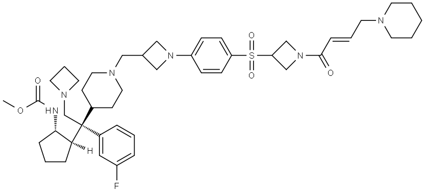 Carbamic acid, N-[(1S,2R)-2-[(1S)-2-(1-azetidinyl)-1-(3-fluorophenyl)-1-[1-[[1-[4-[[1-[(2E)-1-oxo-4-(1-piperidinyl)-2-buten-1-yl]-3-azetidinyl]sulfonyl]phenyl]-3-azetidinyl]methyl]-4-piperidinyl]ethyl]cyclopentyl]-, methyl ester Structure