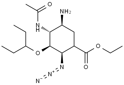 L-chiro-Inositol, 3-(acetylamino)-4-amino-1-azido-1,3,4,5,6-pentadeoxy-6-(ethoxycarbonyl)-2-O-(1-ethylpropyl)-, (6ξ)- Structure