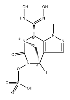 (4R,7R,8S)-8-((Z)-N,N'-dihydroxycarbamimidoyl)-1-methyl-6-oxo-4,8-dihydro-1H-4,7-methanopyrazolo[3,4-e][1,3]diazepin-5(6H)-yl hydrogen sulfate Structure