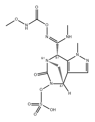 (4R,7R,8S)-8-((Z)-N'-((methoxycarbamoyl)oxy)-N-methylcarbamimidoyl)-1-methyl-6-oxo-4,8-dihydro-1H-4,7-methanopyrazolo[3,4-e][1,3]diazepin-5(6H)-yl hydrogen sulfate Structure