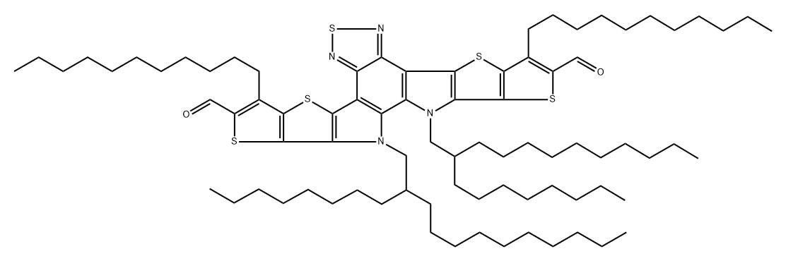 Dithieno[2'',3'':4',5']thieno[2',3':4,5]pyrrolo[3,2-e:2',3'-g][2,1,3]benzothiadiazole-2,10-dicarboxaldehyde, 12,13-dihydro-12,13-bis(2-octyldodecyl)-3,9-diundecyl- Structure