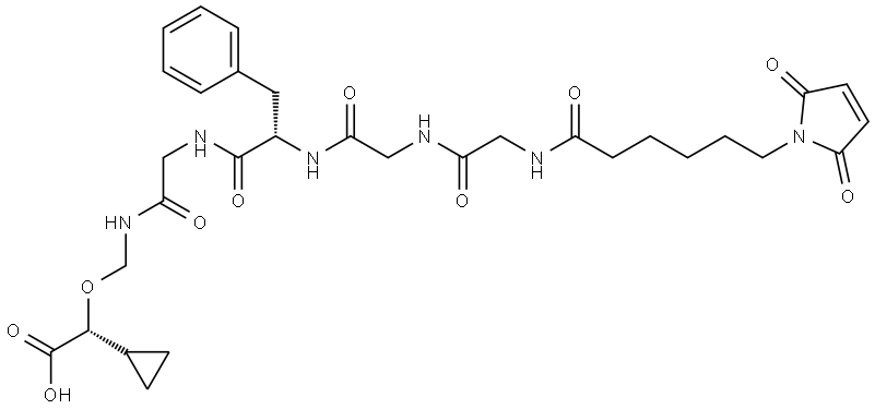 (2R,10S)-10-Benzyl-2-cyclopropyl-23-(2,5-dioxo-2,5-dihydro-1-pyrrolyl)-6,9,12,15,18-pentaoxo-3-oxa-5,8,11,14,17-pentaazatricosan-1-oic Acid Structure