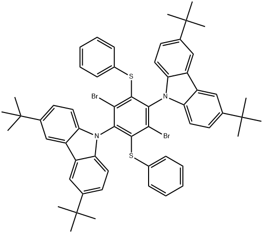 9,9'-(2,5-dibromo-3,6-bis-(1,4-phenylene))bis-(3,6-di-tert-butyl-9H-carbazole) Structure