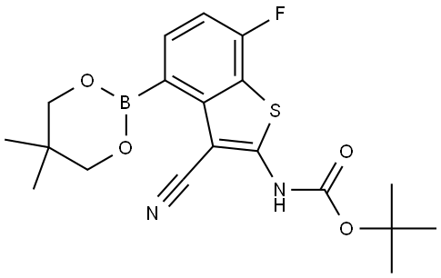 Carbamic acid, N-[3-cyano-4-(5,5-dimethyl-1,3,2-dioxaborinan-2-yl)-7-fluorobenzo[b]thien-2-yl]-, 1,1-dimethylethyl ester Structure