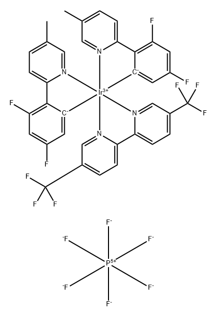 Iridium(1+), [5,5'-bis(trifluoromethyl)-2,2'-bipyridine-κN1,κN1']bis[3,5-difluoro-2-(5-methyl-2-pyridinyl-κN)phenyl-κC]-, (OC-6-33)-, hexafluorophosphate(1-) (1:1) Structure