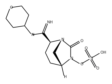 (2S,5R)-7-oxo-2-(N-(tetrahydro-2H-pyran-4-yl)carbamimidoyl)-1,6-diazabicyclo[3.2.1]octan-6-yl hydrogensulfate Structure