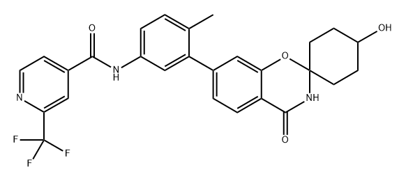 N-[4-Methyl-3-(4'-hydroxy-4-oxospiro[2H-1,3-benzoxazine-2,1'-cyclohexan]-7(3H)-yl)phenyl]-2-(trifluoromethyl)-4-pyridinecarboxamide Structure