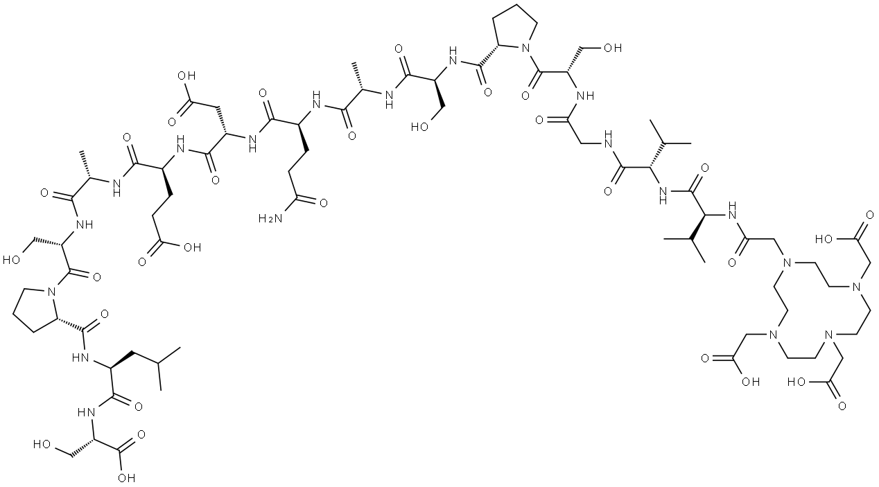 L-Serine, N-[2-[4,7,10-tris(carboxymethyl)-1,4,7,10-tetraazacyclododec-1-yl]acetyl]-L-valyl-L-valylglycyl-L-seryl-L-prolyl-L-seryl-L-alanyl-L-glutaminyl-L-α-aspartyl-L-α-glutamyl-L-alanyl-L-seryl-L-prolyl-L-leucyl- Structure