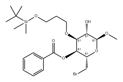 (2S,3S,4S,5S,6S)-2-(bromomethyl)-4-(3-((tert-butyldimethylsilyl)oxy)propoxy)-5-hydroxy-6-methoxytetrahydro-2H-pyran-3-yl benzoate Structure