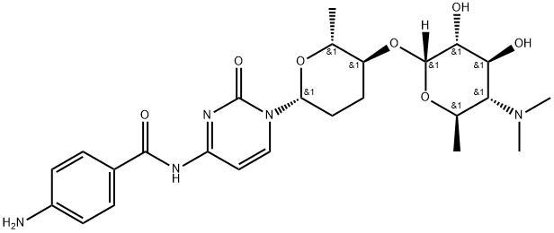 4-Amino-N-[1-[(2R)-5α-[[4,6-dideoxy-4-dimethylamino-α-D-glucopyranosyl]oxy]tetrahydro-6β-methyl-2H-pyran-2β-yl]-1,2-dihydro-2-oxopyrimidin-4-yl]benzamide Structure