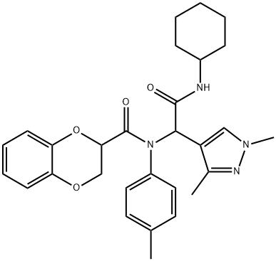 1H-Pyrazole-4-acetamide,N-cyclohexyl-alpha-[[(2,3-dihydro-1,4-benzodioxin-2-yl)carbonyl](4-methylphenyl)amino]-1,3-dimethyl-(9CI) Structure