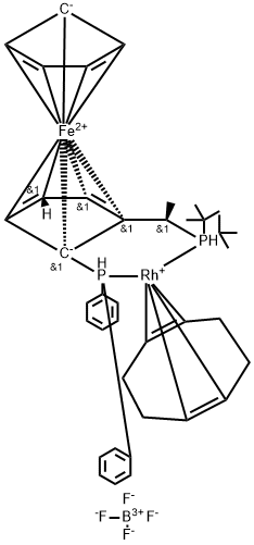 (R)-(-)-1-[(S)-2-(DIPHENYLPHOSPHINO)-FERROCENYL]-ETHYLDI-T-BUTYLPHOSPHINE-(1,5-CYCLOOCTADIENE)-RHODIUM(I)]-TETRAFLUOROBORATE Structure