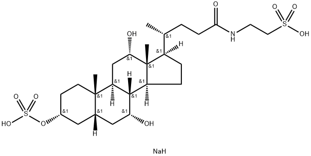 Ethanesulfonic acid, 2-[[(3α,5β,7α,12α)-7,12-dihydroxy-24-oxo-3-(sulfooxy)cholan-24-yl]amino]-, sodium salt (1:2) Structure