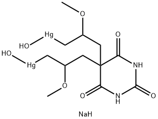 Mercury, dihydroxy[μ-[(tetrahydro-2,4,6-trioxo-5(2H)-pyrimidinylidene)bis(2-methoxy-3,1-propanediyl)]]di-, disodium salt (9CI) Structure