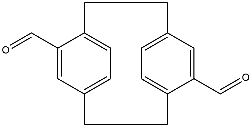 Tricyclo[8.2.2.24,7]hexadeca-4,6,10,12,13,15-hexaene-5,11-dicarboxaldehyde, stereoisomer Structure