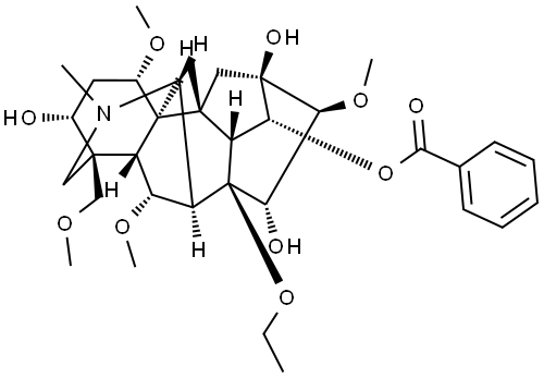 Aconitane-3,13,14,15-tetrol, 8-ethoxy-1,6,16-trimethoxy-4-(methoxymethyl)-20-methyl-, 14-benzoate, (1α,3α,6α,14α,15α,16β)- Structure