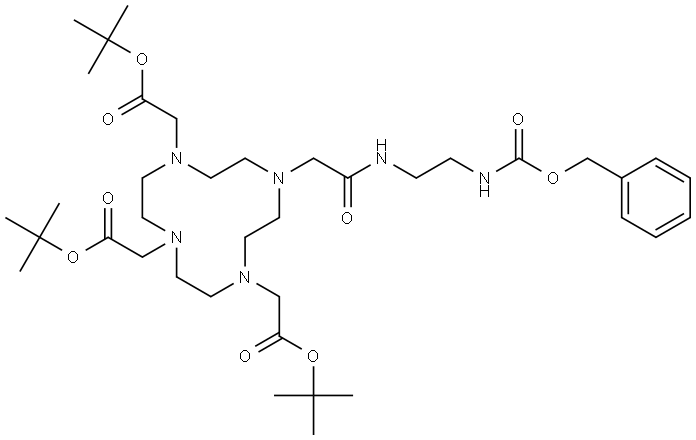 tri-tert-butyl 2,2',2''-(10-(2-((2-(((benzyloxy)carbonyl)amino)ethyl)amino)-2-oxoethyl)-1,4,7,10-tetraazacyclododecane-1,4,7-triyl)triacetate Structure