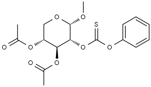 Acetic acid (2S,3R,4S,5R)-5-acetoxy-2-methoxy-3-phenoxythiocarbonyloxy-tetrahydro-pyran-4-yl ester Structure