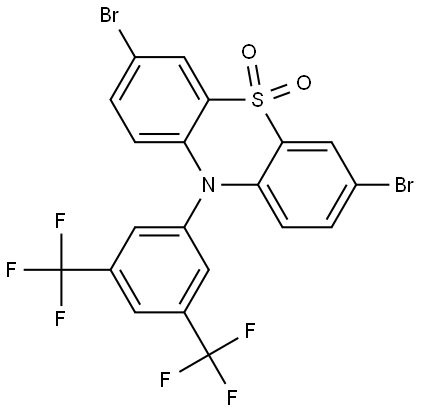 10H-Phenothiazine, 10-[3,5-bis(trifluoromethyl)phenyl]-3,7-dibromo-, 5,5-dioxide Structure