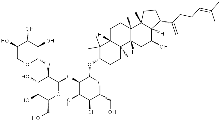 β-D-Glucopyranoside, (3β,12β)-12-hydroxydammara-20,24-dien-3-yl O-β-D-xylopyranosyl-(1→2)-O-β-D-glucopyranosyl-(1→2)- Structure