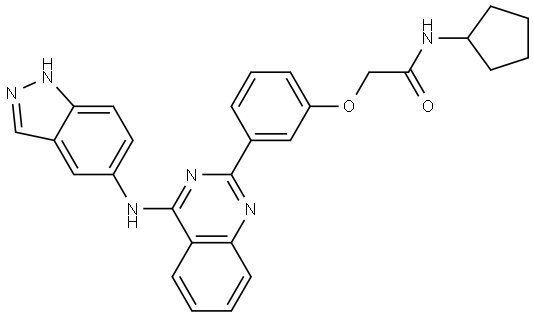 2-(3-(4-((1H-indazol-5-yl)amino)quinazolin-2-yl)phenoxy)-N-cyclopentylacetamide Structure