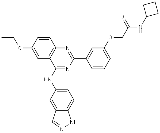 2-(3-(4-((1H-indazol-5-yl)amino)-6-ethoxyquinazolin-2-yl)phenoxy)-N-cyclobutylacetamide Structure