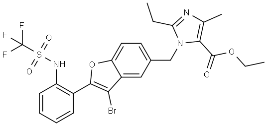 1H-Imidazole-5-carboxylic acid, 1-[[3-bromo-2-[2-[[(trifluoromethyl)sulfonyl]amino]phenyl]-5-benzofuranyl]methyl]-2-ethyl-4-methyl-, ethyl ester Structure