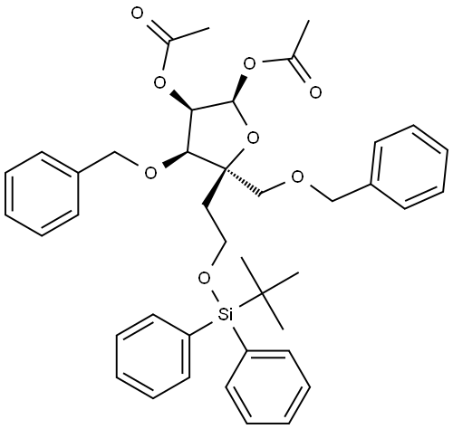 3,5-di-O-benzyl-4-(2-t-butyldiphenylsilyloxyethyl)-1,2-di-O-acetyl-α-D-erythropentofuranose Structure