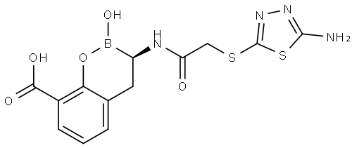 2H-1,2-Benzoxaborin-8-carboxylic acid, 3-[[2-[(5-amino-1,3,4-thiadiazol-2-yl)thio]acetyl]amino]-3,4-dihydro-2-hydroxy-, (3R)- Structure