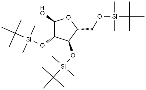 (3S,4R,5R)-3,4-bis((tert-butyldimethylsilyl)oxy)-5-(((tert-butyldimethylsilyl)oxy)methyl)tetrahydrofuran-2-ol Structure
