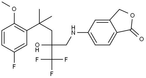 5-(4-(5-fluoro-2-methoxyphenyl)-2-hydroxy-4-methyl-2-(trifluoromethyl)pentylamino)isobenzofuran-1(3H)-one Structure