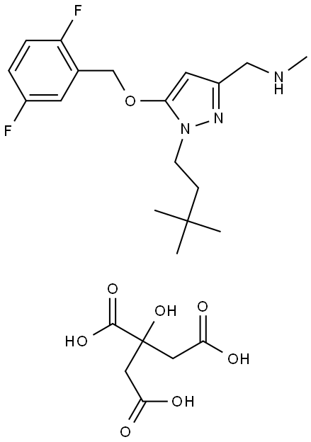 1H-Pyrazole-3-methanamine, 5-[(2,5-difluorophenyl)methoxy]-1-(3,3-dimethylbutyl)-N-methyl-, 2-hydroxy-1,2,3-propanetricarboxylate (1:1) Structure