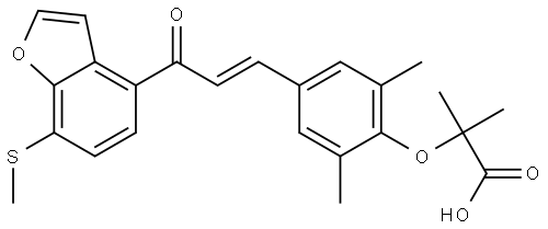 Propanoic acid, 2-[2,6-dimethyl-4-[(1E)-3-[7-(methylthio)-4-benzofuranyl]-3-oxo-1-propen-1-yl]phenoxy]-2-methyl- Structure