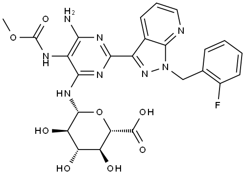 β-D-Glucopyranuronic acid, 1-[[6-amino-2-[1-[(2-fluorophenyl)methyl]-1H-pyrazolo[3,4-b]pyridin-3-yl]-5-[(methoxycarbonyl)amino]-4-pyrimidinyl]amino]-1-deoxy- Structure