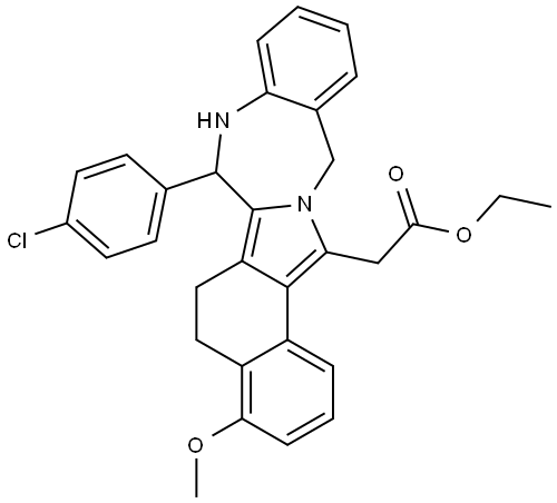 5H-Benz[4,5]isoindolo[1,2-c][1,4]benzodiazepine-15-acetic acid, 7-(4-chlorophenyl)-6,7,8,13-tetrahydro-4-methoxy-, ethyl ester Structure