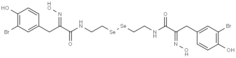 Benzenepropanamide, N,N′-(diselenodi-2,1-ethanediyl)bis[3-bromo-4-hydroxy-α-(hydroxyimino)-, (αE,α′E)- Structure