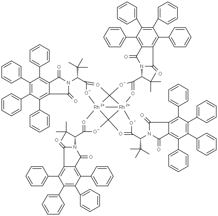 Tetrakis[μ-[(αR)-α-(1,1-dimethylethyl)-1,3-dihydro-1,3-dioxo-4,5,6,7-tetraphenyl-2H-isoindole-2-acetato-κO:κO']]diRhodium(Rh-Rh) Structure
