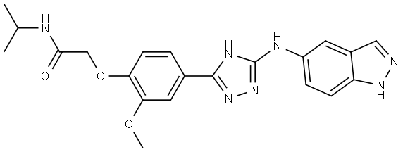 2-(4-(5-((1H-indazol-5-yl)amino)-1H-1,2,4-triazol-3-yl)-2-methoxyphenoxy)-N-isopropylacetamide Structure